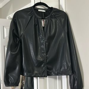 AVEC LES FILLES Fax Leather Top